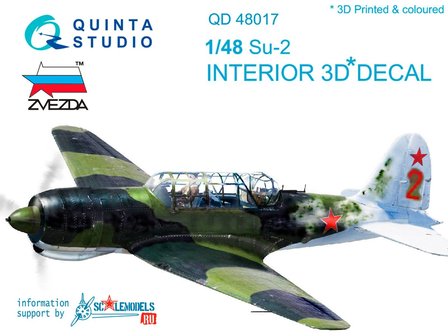 Quinta Studio QD48017 - Su-2  3D-Printed &amp; coloured Interior on decal paper, advanced skill - 1:48