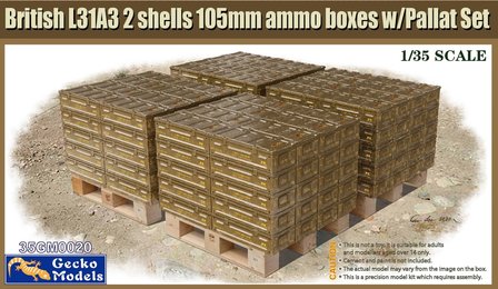 Gecko Models 35GM0020 British L31A3 2 shells 105mm ammo boxes w/Pallet set 1:35