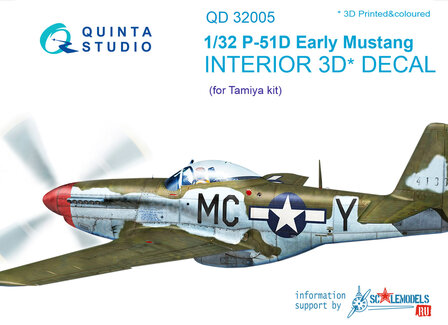 Quinta Studio QD32005 - P-51D (Early)  3D-Printed &amp; coloured Interior on decal paper  (for Tamiya kit) - 1:32