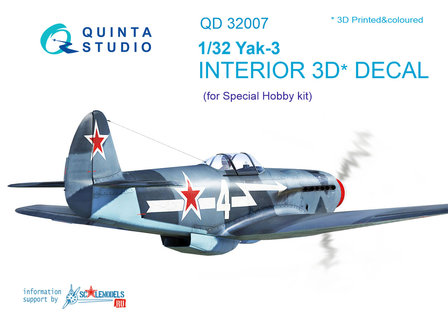 Quinta Studio QD32007 - Yak-3  3D-Printed &amp; coloured Interior on decal paper  (for Special Hobby kit) - 1:32