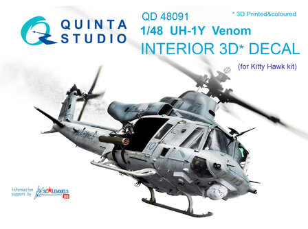 Quinta Studio QD48091 - UH-1Y Venom  3D-Printed &amp; coloured Interior on decal paper  (for Kitty Hawk kit) - 1:48