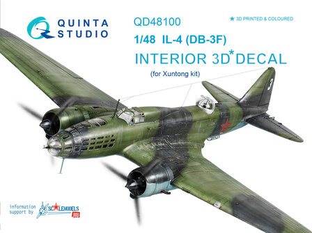 Quinta Studio QD48100 - IL-4 (DB-3F)  3D-Printed &amp; coloured Interior on decal paper  (for Xuntong kit) - 1:48