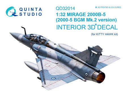 Quinta Studio QD32014 - Mirage 2000B-5 (2000-5BGM Mk2) 3D-Printed &amp; coloured Interior on decal paper (for Kitty Hawk  kit) - 1:32