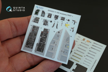 Quinta Studio QD32021 - F-16C 3D-Printed &amp; coloured Interior on decal paper (for Academy kit) - 1:32