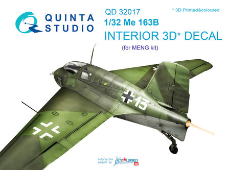Quinta Studio QD32017 - Me 163B 3D-Printed &amp; coloured Interior on decal paper (for Meng kit) - 1:32