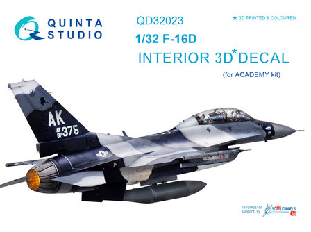Quinta Studio QD32023 - F-16D 3D-Printed &amp; coloured Interior on decal paper (for Academy kit) - 1:32