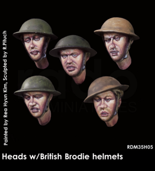 RDM35H05 - Heads w/British Brodie helmets (5.pcs) (Heads) - 1:35 - [RADO Miniatures]