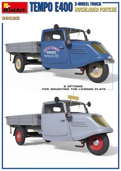 MiniArt 38025 - Tempo E400 Hochlader Pritsche 3-Wheel Truck - 1:35