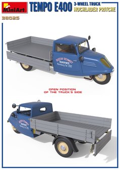 MiniArt 38025 - Tempo E400 Hochlader Pritsche 3-Wheel Truck - 1:35