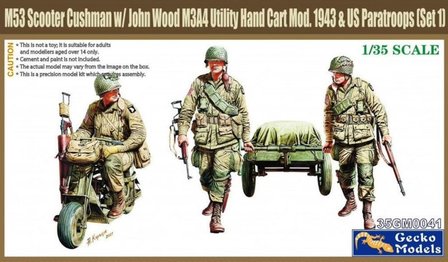 Gecko Models 35GM0041 - WWII US Paratroops w/Cushman Parascooter &amp; John Wood M3A4 Utility Hand Cart Mod. 1943 (Set 1) - 1:35