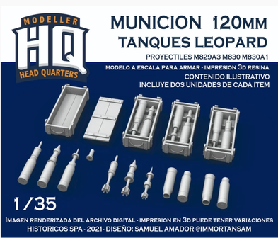 HQ35501 - Municion 120mm Tanques Leopard (projectielen M829A3 / M830 / M830A1) - 1:35 - [HQ - Modeller`s Head Quarters]