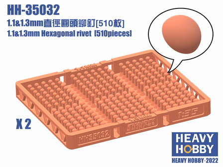 Heavy Hobby HH-35032 - 1.1 &amp; 1.3mm Hexagonal rivet (510 pieces) - 1:35