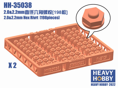 Heavy Hobby HH-35038 - 2.0 &amp; 2.2mm Hex Rivrt (198 pieces) - 1:35