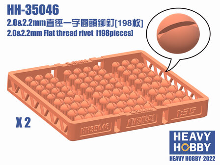 Heavy Hobby HH-35046 - 2.0 &amp; 2.2mm Flat thread rivet (198 pieces) - 1:35
