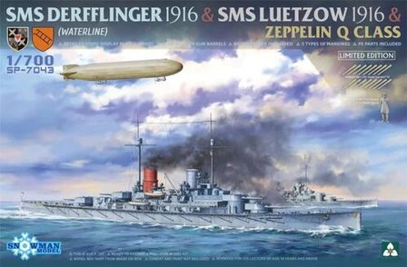 Takom Sp-7043 SMS Derfflinger 1916 + SMS Luetzow 1916 + Zeppelin Q-class (Waterline) Limited Edition