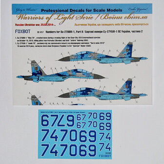 Foxbot 32-017 - Decals - Numbers for Sukhoi Su-27UBM, Ukranian Air Forces, digital camouflage, Part # 2 - 1:32