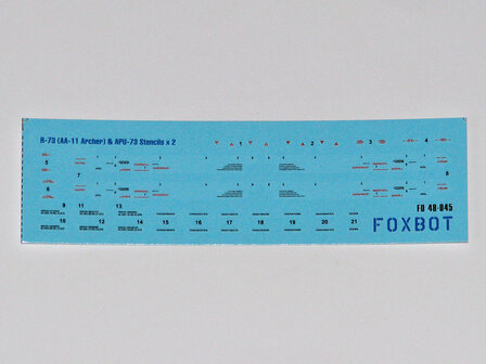 Foxbot 48-045 - Decals - Soviet Missile R-73 (AA-11 Archer) &amp; APU-73 Stencils - 1:48