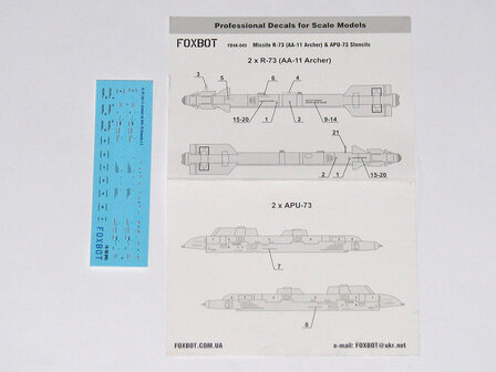 Foxbot 48-045 - Decals - Soviet Missile R-73 (AA-11 Archer) &amp; APU-73 Stencils - 1:48