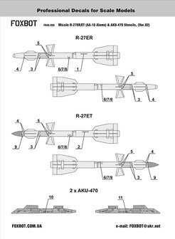 Foxbot 48-056 - Decals - Soviet Missile R-27ER/ET (AA-10 Alamo) &amp; AKU-470 Stencils (Var.2) - 1:48