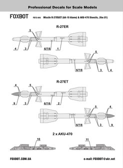Foxbot 72-043 - Decals - Soviet Missile R-27ER/ET (AA-10 Alamo) &amp; AKU-470 Stencils (Var.1) - 1:72