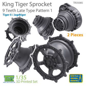 TR35085 - KingTiger 9 Teeth Sprockets Late Type Pattern 1 (2 pieces) - 1:35 - [T-Rex Studio]