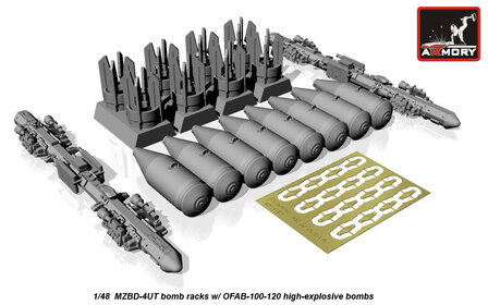 Armory ACA4810c - MZBD-4UT w/ 4x OFAB-100-120 Soviet high-explosive bombs, resin ordnance set w/ PE parts - 1:48