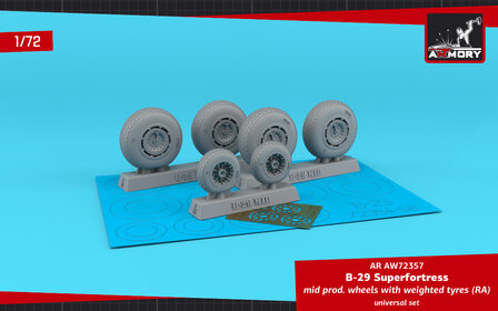 Armory AW72357 - B-29 Superfortress mid production wheels w/ weighted tyres (RA) &amp; PE hubcaps - 1:72