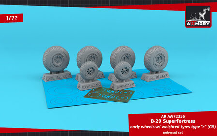 Armory AW72356 - B-29 Superfortress early production wheels w/ weighted tyres type &quot;c&quot; (GS) &amp; PE hubcaps - 1:72
