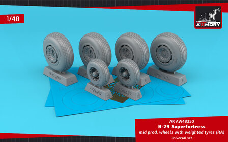Armory AW48350 - B-29 Superfortress mid production wheels w/ weighted tyres (RA) &amp; PE hubcaps - 1:48