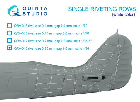 Quinta Studio QRV-018 - Single riveting rows (rivet size 0.25 mm, gap 1.0 mm), White color, total length 5.8 m/19 ft - 1:24