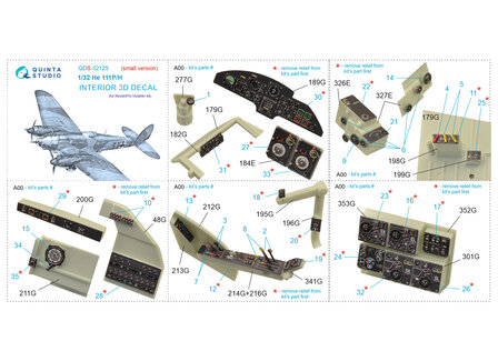 Quinta Studio QDS-32125 - He 111 P/H 3D-Printed &amp; coloured Interior on decal paper (for Revell/ProModeler kit) - Small Version - 1:32