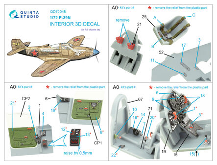 Quinta Studio QD72048 - P-39N 3D-Printed &amp; coloured Interior on decal paper (for RS Models) - 1:72