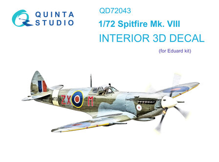 Quinta Studio QD72043 - Spitfire Mk.VIII 3D-Printed &amp; coloured Interior on decal paper (for Eduard) - 1:72
