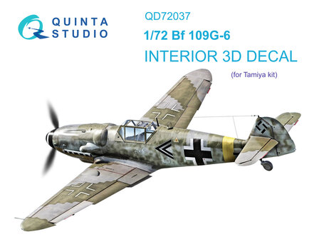 Quinta Studio QD72037 - Bf 109 G-6 3D-Printed &amp; coloured Interior on decal paper (for Tamiya kit) - 1:72