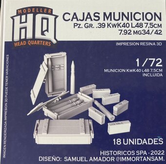 HQ72501 - Cajas Municion - Pz.Gr.39 KwK40 L48 7,5cm 7.92 MG34/42 - 1:72 - [HQ - Modeller`s Head Quarters]