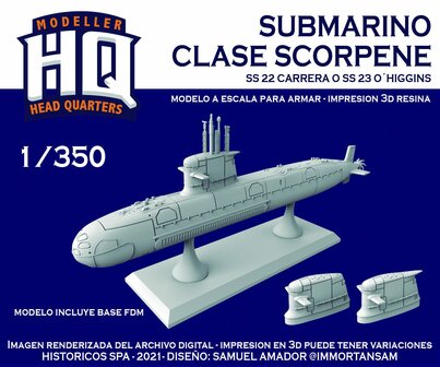 HQ135101 - Submarino Clase Scorpene - SS 22 Carrera o SS 23 o Higgins - 1:350 - [HQ - Modeller`s Head Quarters]