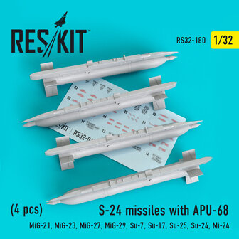 RS32-0180 - S-24 missiles with APU-68 (4 pcs) (MiG-21, MiG-23, MiG-27, MiG-29, Su-7, Su-17, Su-25, Su-24, Mi-24)  - 1:32 - [RES/KIT]