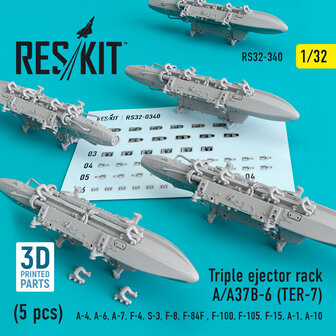 RS32-0340 - Triple Ejector Rack A/A37B-6 (TER-7) (5 pcs) (A-4, A-6, A-7, F-4, S-3,F-8, F-84F, F-100, F-105, F-15, A-1, A-10)  - 1:32 - [RES/KIT]