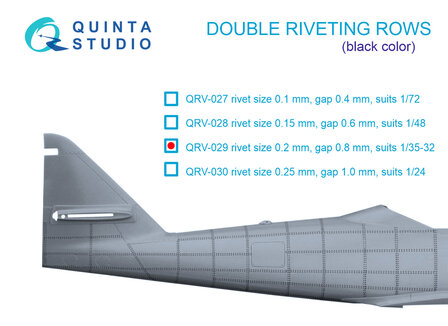 Quinta Studio QRV-029 - Double riveting rows (rivet size 0.20 mm, gap 0.8 mm), Black color, total length 5,8 m/19 ft - 1:32
