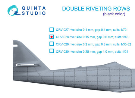Quinta Studio QRV-028 - Double riveting rows (rivet size 0.15 mm, gap 0.6 mm), Black color, total length 6.2 m/20 ft - 1:48