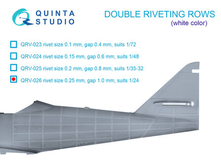 Quinta Studio QRV-026 - Double riveting rows (rivet size 0.25 mm, gap 1.0 mm), White color, total length 5,8 m/19 ft - 1:24