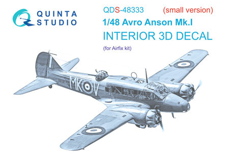 Quinta Studio QDS-48333 - Avro Anson Mk.I 3D-Printed &amp; coloured Interior on decal paper (for Airfix kit) - Small Version - 1:48