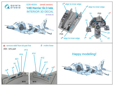 Quinta Studio QDS-48304 - Harrier Gr.3 late 3D-Printed & coloured Interior on decal paper (for Kinetic kit) - Small Version - 1:48