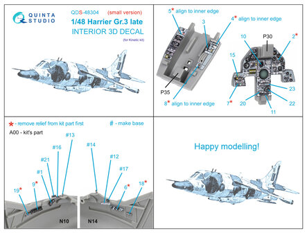 Quinta Studio QDS-48304 - Harrier Gr.3 late 3D-Printed &amp; coloured Interior on decal paper (for Kinetic kit) - Small Version - 1:48