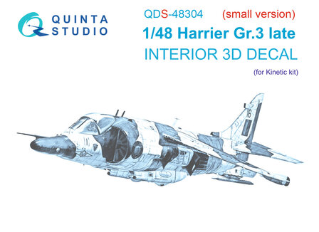 Quinta Studio QDS-48304 - Harrier Gr.3 late 3D-Printed &amp; coloured Interior on decal paper (for Kinetic kit) - Small Version - 1:48