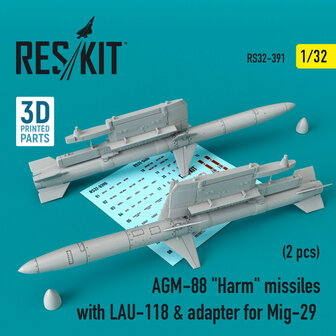 RS32-0391 - AGM-88 &quot;Harm&quot; missiles with LAU-118 &amp; adapter for Mig-29 (2 pcs) - 1:32 - [RES/KIT]
