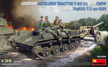 MiniArt 35395 - German Artillery Tractor T-60(r) &amp; Crew Towing PaK40 Gun - 1:35