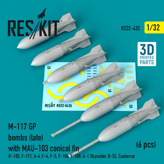 RS32-0435 - M-117 GP bombs (late) with MAU-103 conical fin (6 pcs) (F-105, F-111, A-4 ,F-4, F-5, F-104, F-100, A-1 Skyraider, B-52, Canberra) - 1:32 - [RES/KIT]