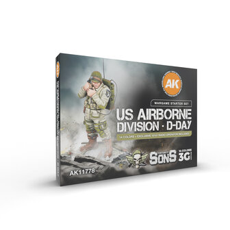 AK11778 - US Airborne Division, D-DAY Wargame Starters Set - 14 Colors &amp; 1 Figure (Exclusive 101st Radio Operator) - [AK Interactive]