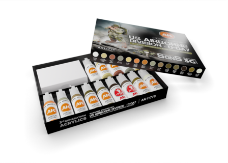 AK11778 - US Airborne Division, D-DAY Wargame Starters Set - 14 Colors &amp; 1 Figure (Exclusive 101st Radio Operator) - [AK Interactive]